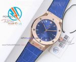 Perfect Replica Hublot Classic Fusion Rose Gold Blue Dial Leather Strap Fake Watch 45mm
